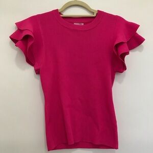 NWT Muse Women’s Ruffle Sleeve Knit Top - Hot Pink Size XS